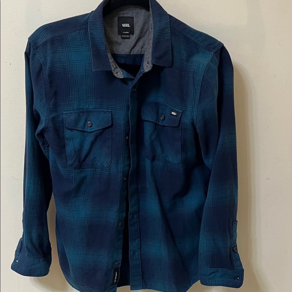 Vans Navy and Teal Plaid Shirt